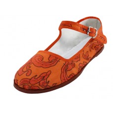 T5-1166 - Wholesale Women's Cotton Upper Printed Classic Mary Jane Shoes ( *Orange Color Printed )